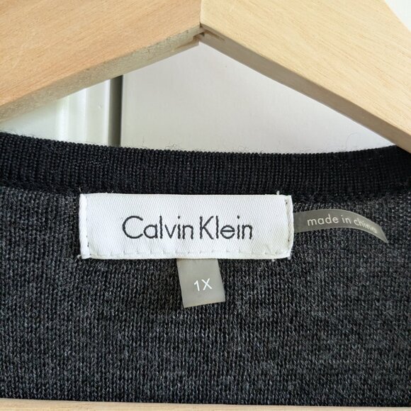 Calvin Klein Cardigan Women 1X Black Open Front Buckle Wool Blend Sweater Jacket - Picture 6 of 9